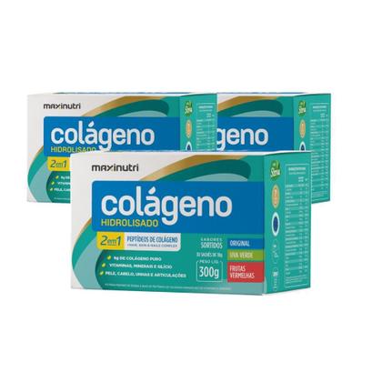 Imagem de Kit 3 Caixas Colágeno Hidrolisado 2 em 1 com 3 Sabores Sortidos 30Unx10g - Maxinutri