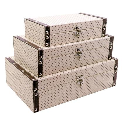 Imagem de Kit 3 Caixas Organizadoras Em Mdf Vizapi P, M, G Poa Bege