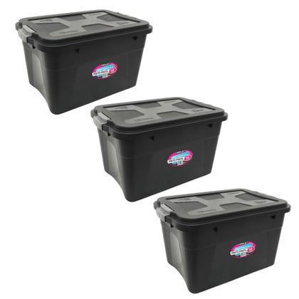 Imagem de Kit 3 Caixas Organizadoras Multiuso Empilháveis C/ Tampa 30L