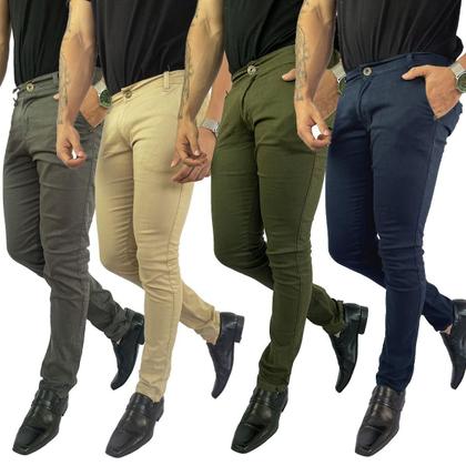 Imagem de Kit 3 Calça Jeans Masculina Alfaiataria Sarja Slim Skinny Social Premium Fino Fit