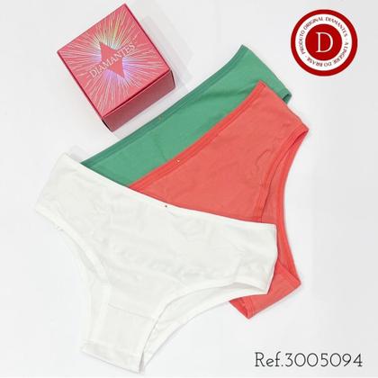 Imagem de Kit 3 Calcinhas Algodão Alta Diamantes Lingerie TAM G