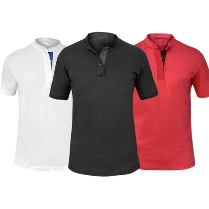 Imagem de Kit 3 Camisas Masculina Gola Padre Slim Algodão Básica Com Elastano