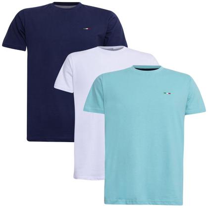 Imagem de Kit 3  Camisetas Básicas com Bordado Algodão Itália Masculina