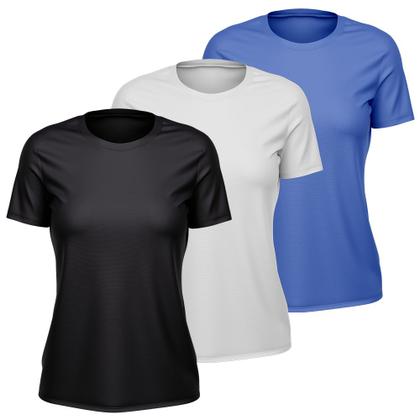 Imagem de Kit 3 Camisetas Feminina Dry Manga Curta Proteção UV Sport