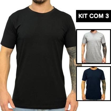 Imagem de Kit 3 Camisetas Masculina Lisa Básica 100% Algodão