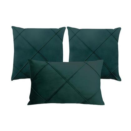 Imagem de Kit 3 Capas para Almofada Drapeada Veludo Quadradas e Retangular Com Enchimento