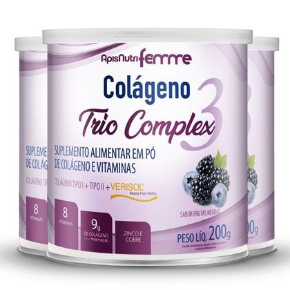 Imagem de Kit 3 Colágeno tipo 2 + 1 Verisol Trio complex Apisnutri frutas negras 200g