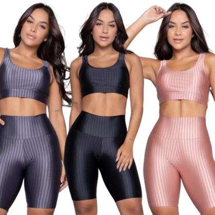 Imagem de KIT 3 Conjunto Top e Bermuda New Zig 3D WLS Modas Bojo Compressão Academia Treino Moda Fitness