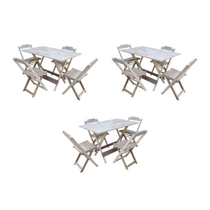 Imagem de Kit 3 Conjuntos de Mesa Dobravel com 4 Cadeiras de Madeira 120x70 para Restaurante e Bar - sem Pintu