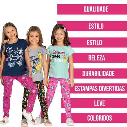 Imagem de Kit 3 Conjuntos Infantil Juvenil Menina com Camiseta e Legging 1 a 16