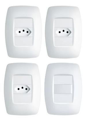 Imagem de Kit 3 Conjuntos Tomada 10A e 1 Interruptor Simples Elegance