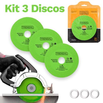Imagem de Kit 3 Discos De Corte De Vidro Espelho E Porcelanato Lâmina Ultra Fina 100mmX22mm Serra Mármore Esmerilhadeira Cor Verde