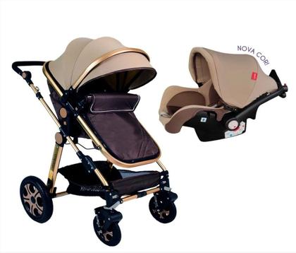 Imagem de Kit 3 em 1 Carrinho Luxo Marrom Bebê Conforto Selo Inmetro / Club Baby / Envio Imediato