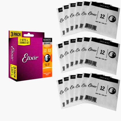 Imagem de KIT 3 Encordoamento Elixir violao aço 012 bronze 8020 L3P2 16539