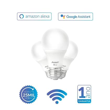 Imagem de Kit 3 Lâmpadas s LED Smart Wi-Fi Bulbo NEO 10W Dimerizável 3000k/6500k E27 Bivolt Avant