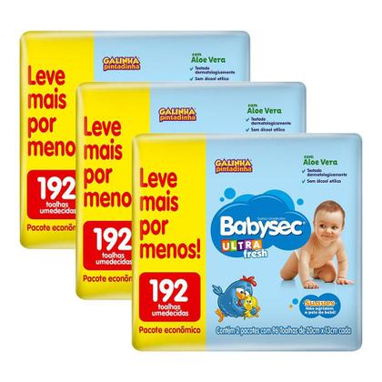 Imagem de Kit 3 Lenços Umedecidos Babysec Galinha Pintadinha Ultrafresh 192 unidades cada