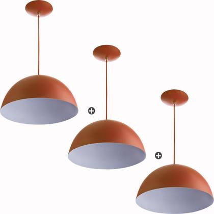 Imagem de Kit 3 Lustres Pendente Meia Lua 40cm Alumínio Cobre