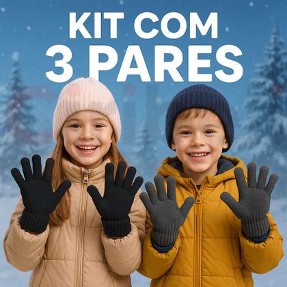 Imagem de Kit 3 Luvas Infantil Moda Inverno Estilo Criança Cores Sortidas