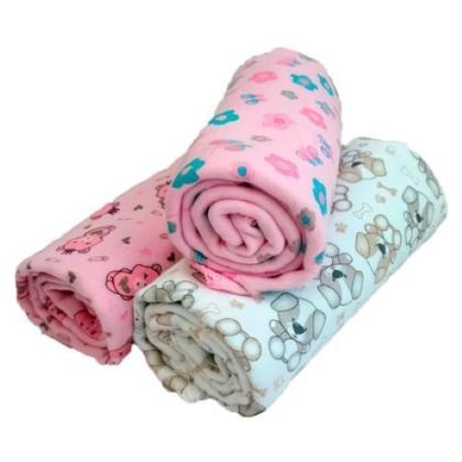 Imagem de Kit 3 Mantas Coberta Bebê Menina Suaves Delicadas Algodão