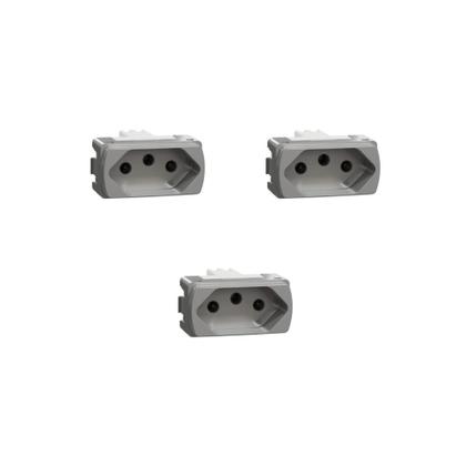 Imagem de Kit 3 Módulo Tomada 10A Cor Alumínio Miluz S3B70342 Schneider