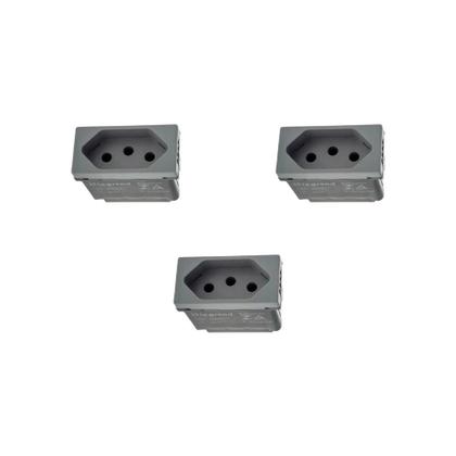 Imagem de Kit 3 Modulos Tomada 10A Cinza Borne 615038CZ+ Pial Plus+