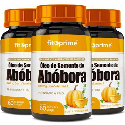 Imagem de Kit 3 Óleo de Semente de Abóbora 1000mg Com Vitamina E 60 Cápsulas Fitoprime