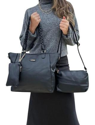 Imagem de Kit 3 Peças Bolsa Feminina Com Alça Trançada - Preta