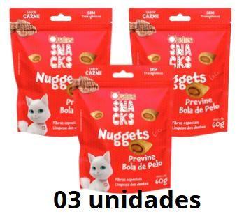 Imagem de KIT 3 Petisco Snack Quatree Gatos Nuggets Frango Bola de Pelo 60g SABORES