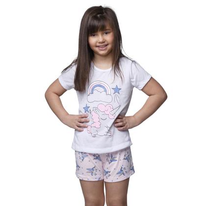 Imagem de Kit 3 Pijamas Infantil Curto Vekyo Modas Malha Verão Feminino Unicórnio Roupa de Dormir
