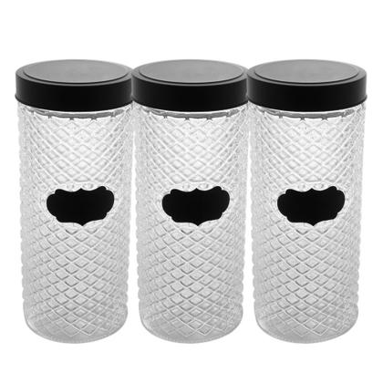 Imagem de Kit 3 Porta Mantimentos de Vidro Pote com Tampa Preta Wolff 2100ml