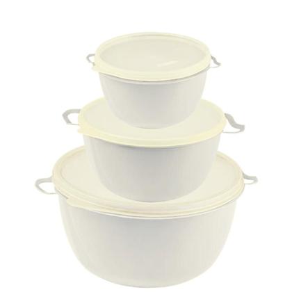 Imagem de Kit 3 Potes de Plástico Bacia Com Tampa PMG Cumbuca Vasilha Saladeira Tapoer Grande Tapuer Quality Color Lummar Redonda