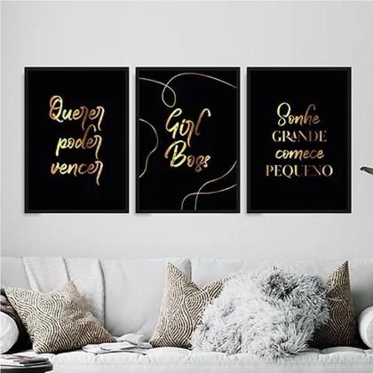 Imagem de Kit 3 Quadros Poder Querer Vencer 45X34Cm - Com Vidro Branca