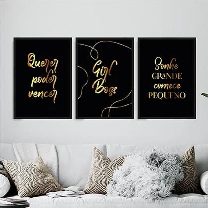 Imagem de Kit 3 Quadros Poder Querer Vencer 45x34cm - com vidro