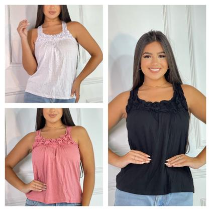 Imagem de Kit 3 regatas feminina franzida