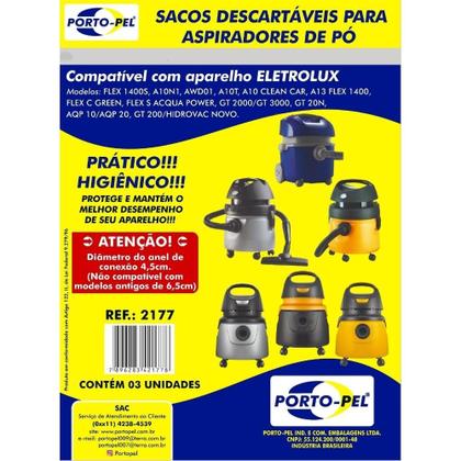 Imagem de Kit 3 Sacos Aspirador de Pó Electrolux - A10, Acqua Power e Gt2000 (2177)