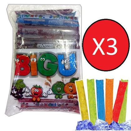 Imagem de Kit 3 Sacos de Sacolé Geladinho Bigu Pacote c/ 40x55ml=120un