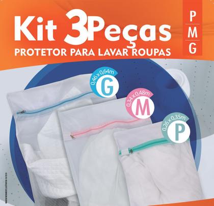 Imagem de Kit 3 Sacos Para Lavar Roupa Intima Delicada Organizador Viagem Com Zíper P M G