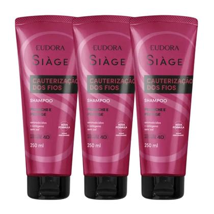Imagem de Kit 3 Shampoo Reconstrução Cauterização dos Fios Cabelos Secos 250ml Reparação Eudora Siàge