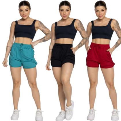Imagem de KIT 3 Short Com Bolso Verão WLS Modas Shortinho Para Treino Academia Moda Fitness