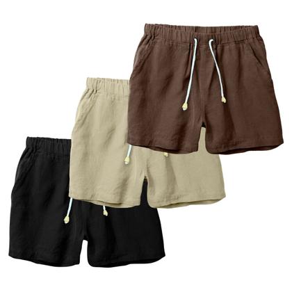 Imagem de Kit 3 Shorts Linho Masculina Com Cordão Bermuda Casual Verão