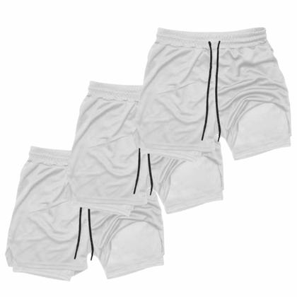 Imagem de Kit 3 Shorts Treino Dry Fit Térmico 2 em 1 com Bolso para Celular e Porta-Toalha Calção Fitness Academia