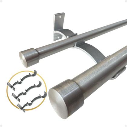 Imagem de Kit 3 Suporte Duplo Comum Perfil Varão Cortina 19.28mm Ilhós Argola Instalação