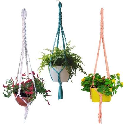 Imagem de Kit 3 Suportes Macramê Pendentes, Arranjos de Cordas Suspenso, Presente Decorativo Artesanal