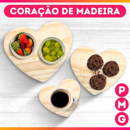 Imagem de Kit 3 Tábua de Coração Madeira Pinus PMG Petisqueira Para Decoração Multiuso Porta Frios