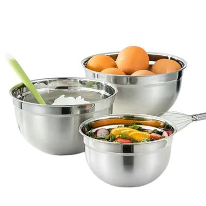 Imagem de Kit 3 Tigelas Mixing Bowl Aço Inox Multiuso 18-26-28 cm