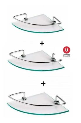 Imagem de Kit 3 Unidades Porta Shampoo De Canto Com Haste Alumínio Polido