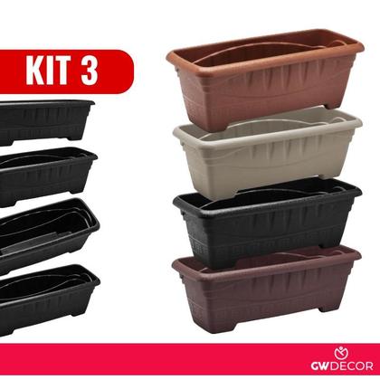 Imagem de Kit 3 Vasos Retangular Floreira Plástica 7 Litros Reforçada Para Flores Plantas
