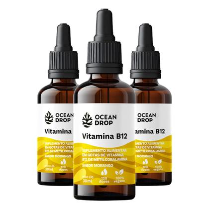 Imagem de Kit 3 Vitamina B12 em Gotas Ocean Drop 30ml Sabor Morango