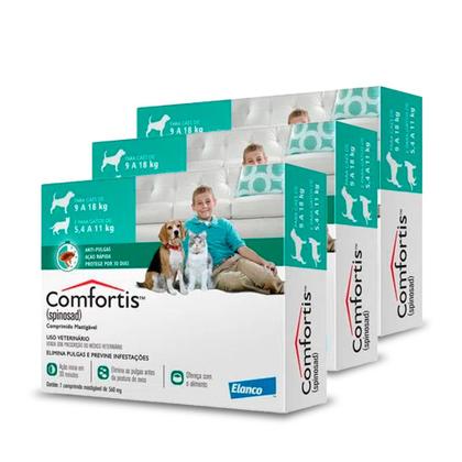 Imagem de Kit 3 x Comfortis Elanco 560 mg para Cães de 9 a 18 Kg e Gatos de 5,4 Kg a 11kg - 3 Comprimidos