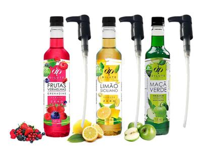 Imagem de Kit 3 Xarope para Soda Italiana Drinks e Gin Dilute 500ml Zero Açúcar Com Dosador